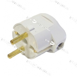 Вилка угловая с заземлением белая 16А 250В