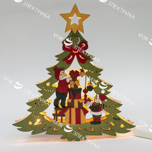 Деревянная световая фигура "Елка цветная со звездой", LT080 