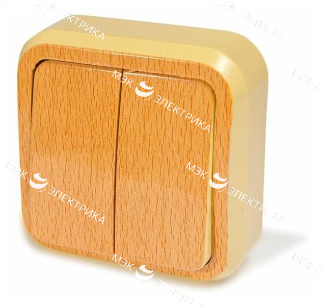 Выключатель открытой установки 2-клавишный А56-006 дуб greenel