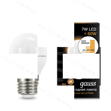 Лампа светодиодная E27- 7W-3000К Gauss LED Globe step dimmable