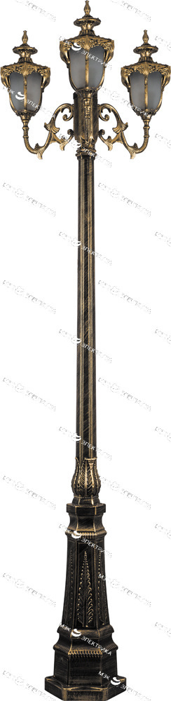 Светильник садово-парковый 3*60W 230V E27 черное золото, PL4049 "Флоренция" Feron