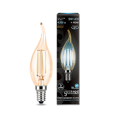 Лампа светодиодная филаментная Black Filament 5Вт свеча на ветру золотая 4100К нейтр. бел. E14 420лм